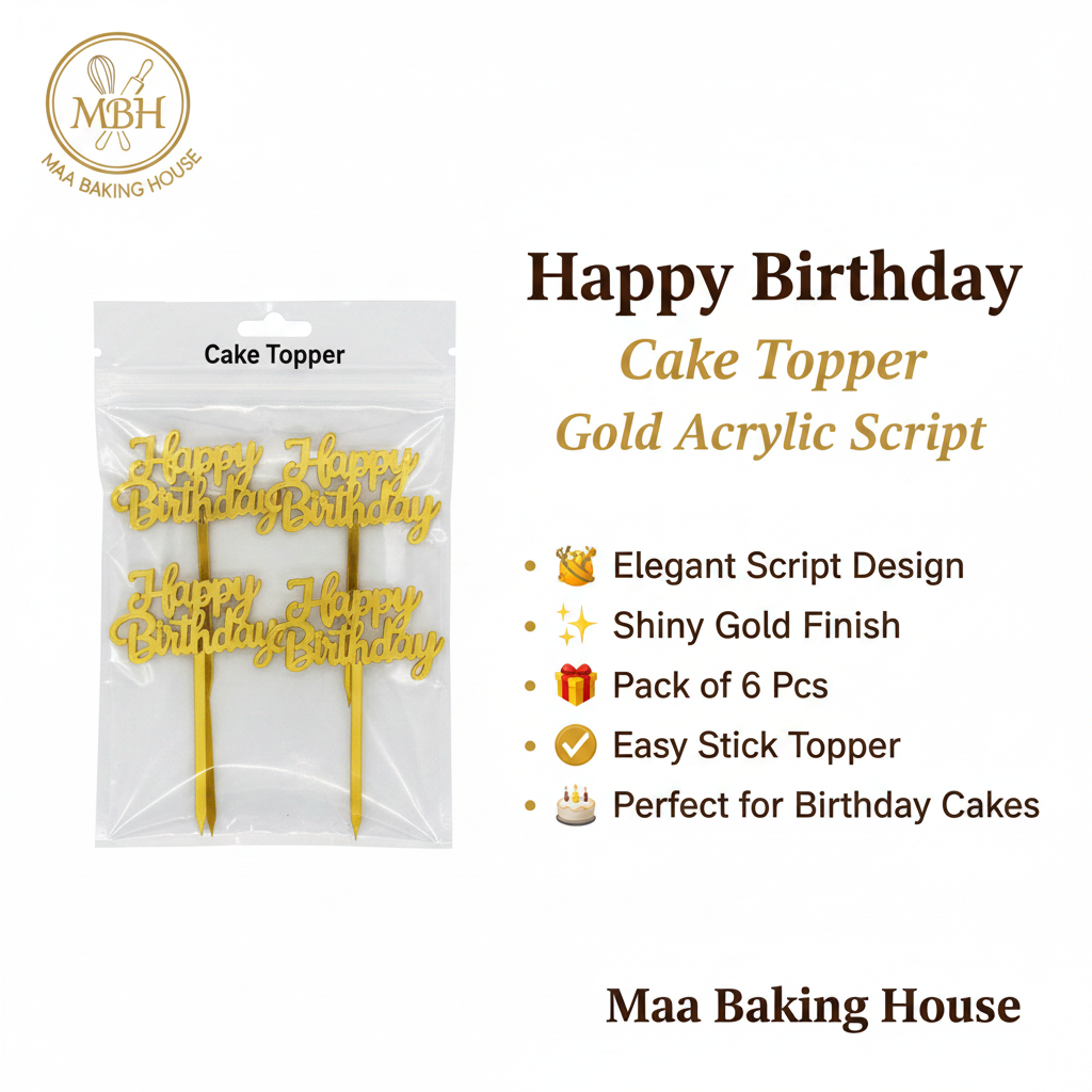 Happy Birthday Cake Topper - Gold Acrylic Script