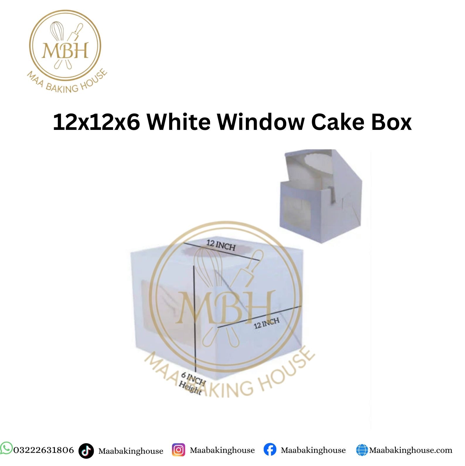 12x12x6 White Window Cake Box