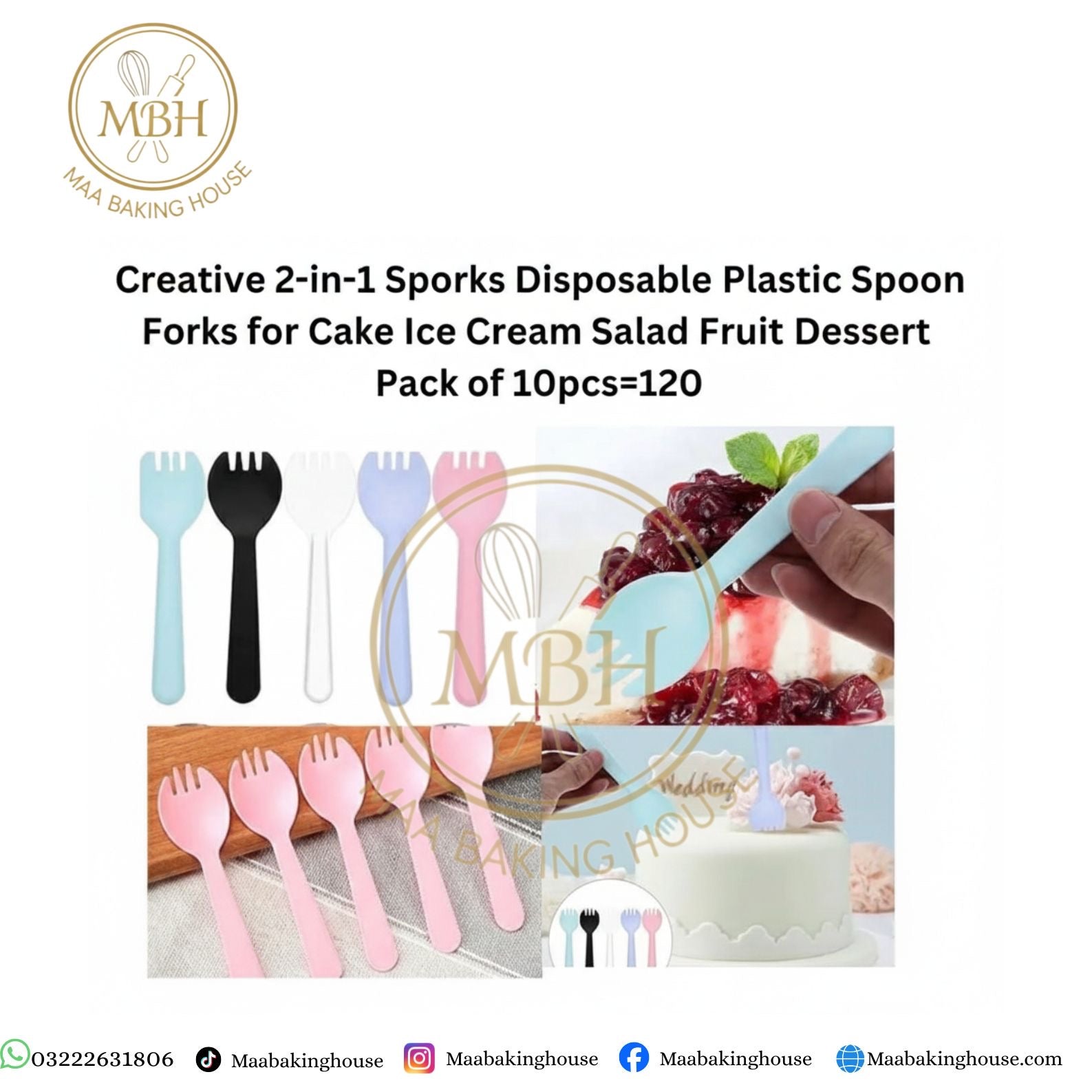 Creative 2-in-1 Sporks Disposable Plastic Spoon Forks for Cake Ice Cream Salad Fruit Dessert Pack of 10pcs