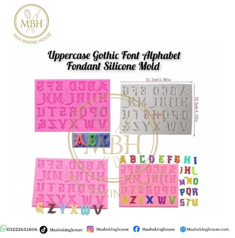 Uppercase Gothic Font Alphabet Fondant Silicone Mold