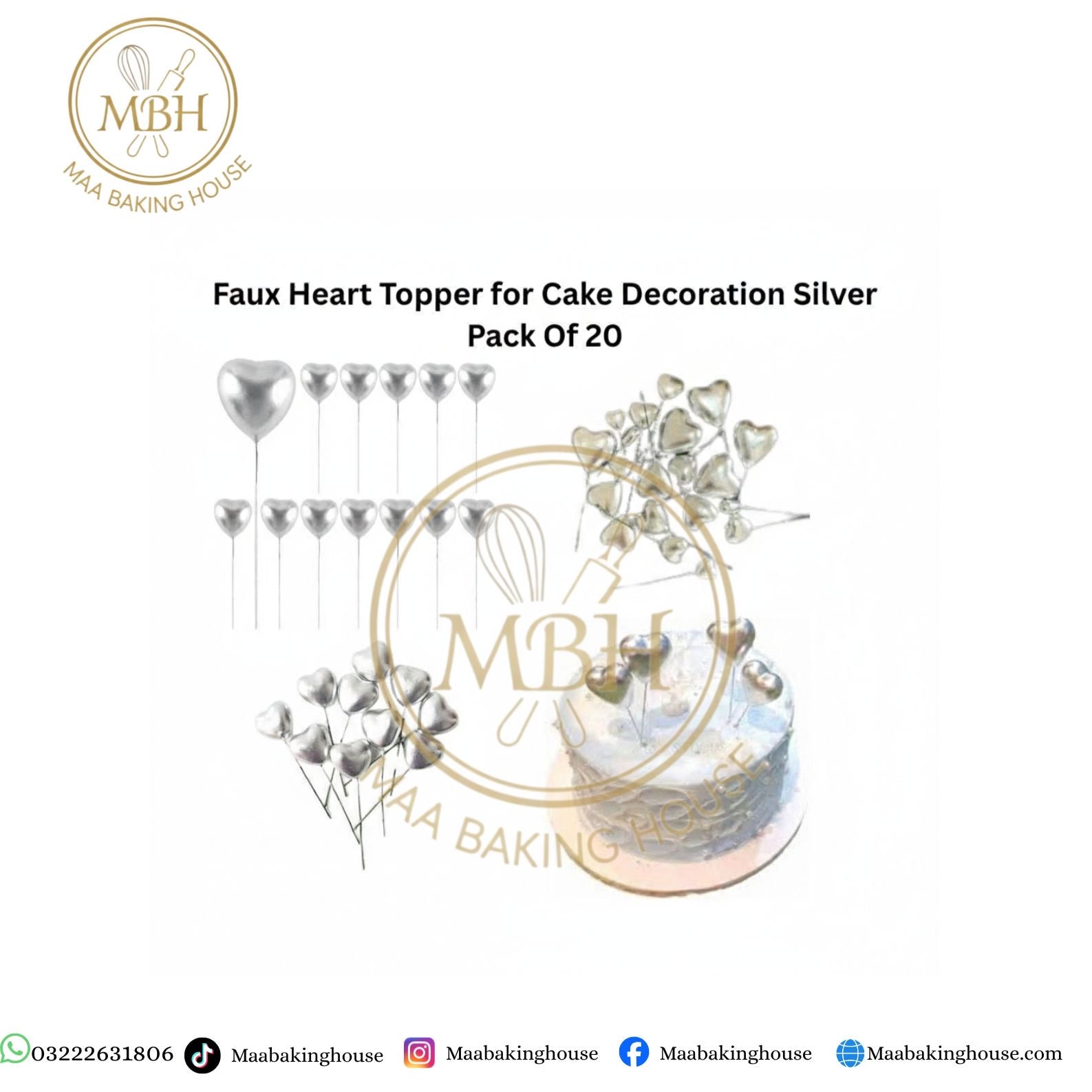 Faux Heart Topper for Cake Decoration Silver Pack Of 20