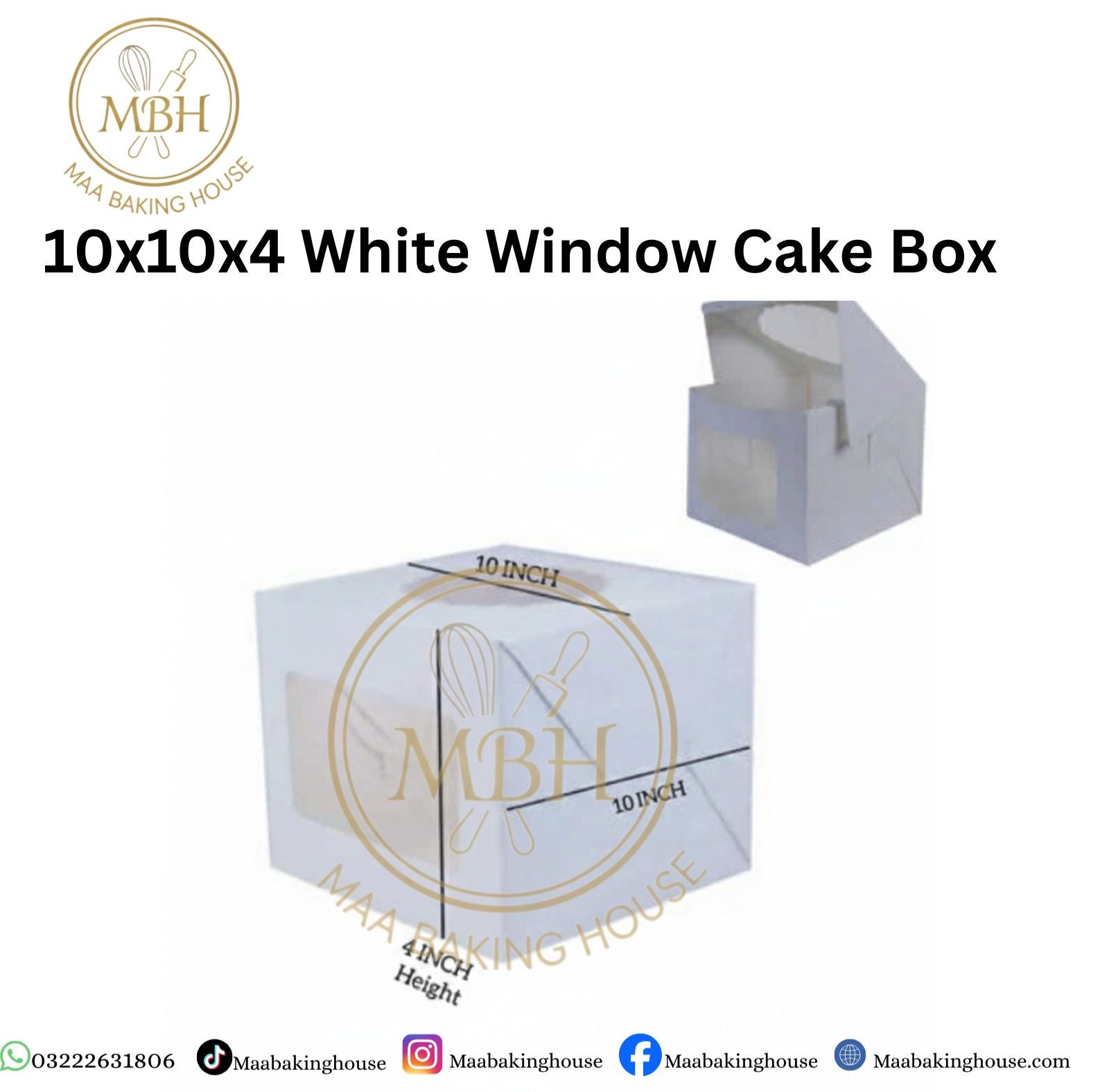 10x10x4 White Window Cake Box