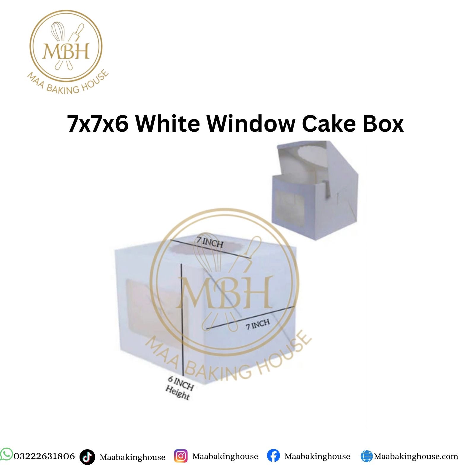 7x7x6 White Window Cake Box