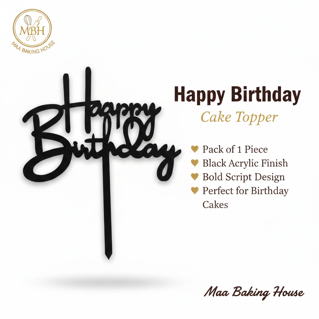 Happy Birthday Cake Topper – Black Acrylic