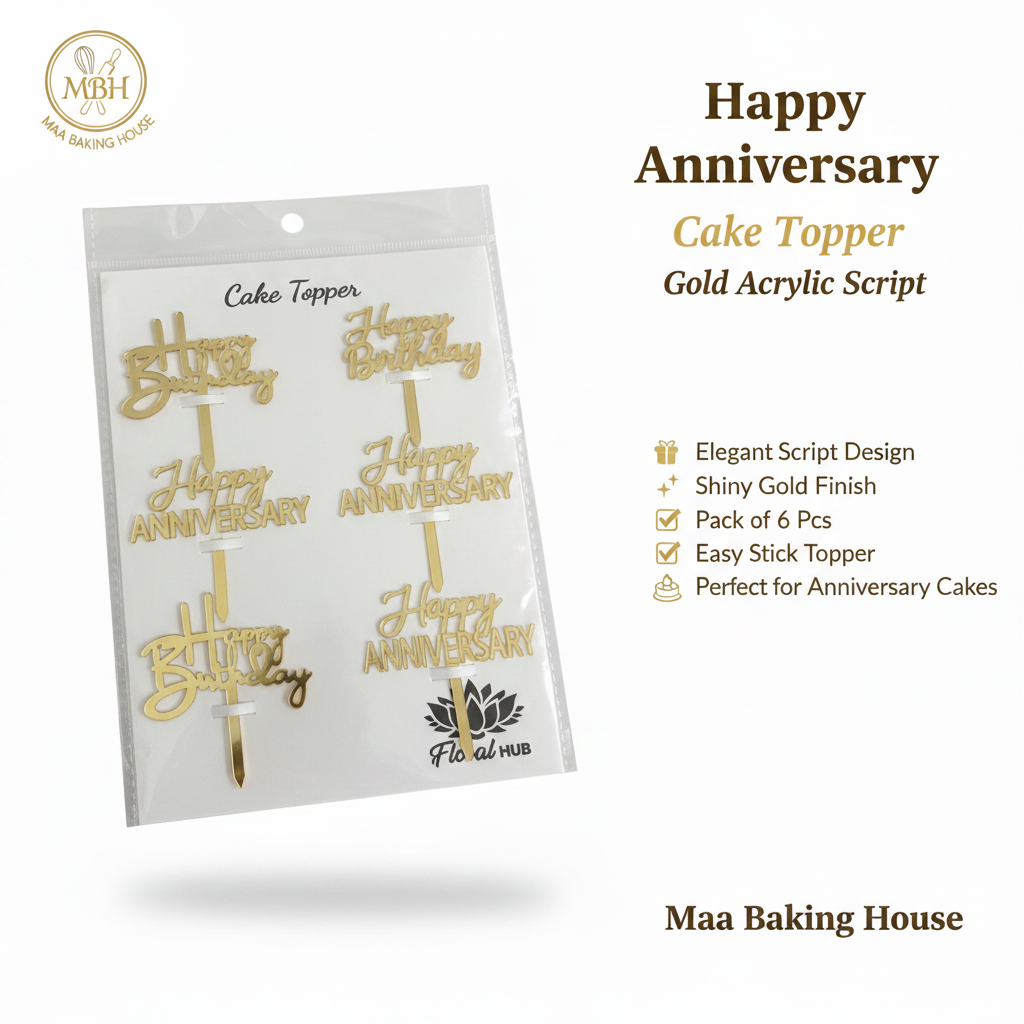 Happy Anniversary Cake Topper - Gold Acrylic Script