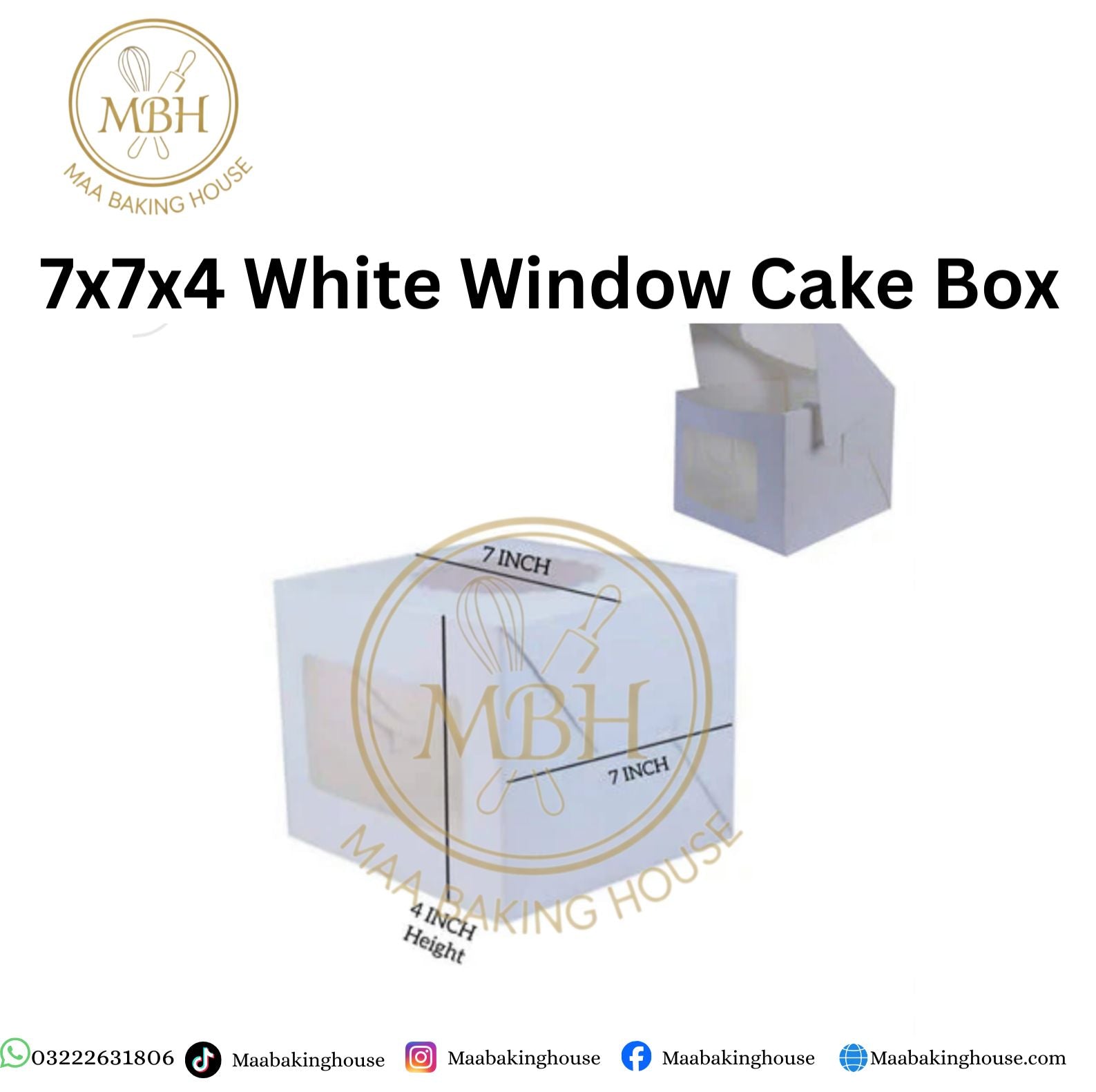 7x7x4 White Window Cake Box