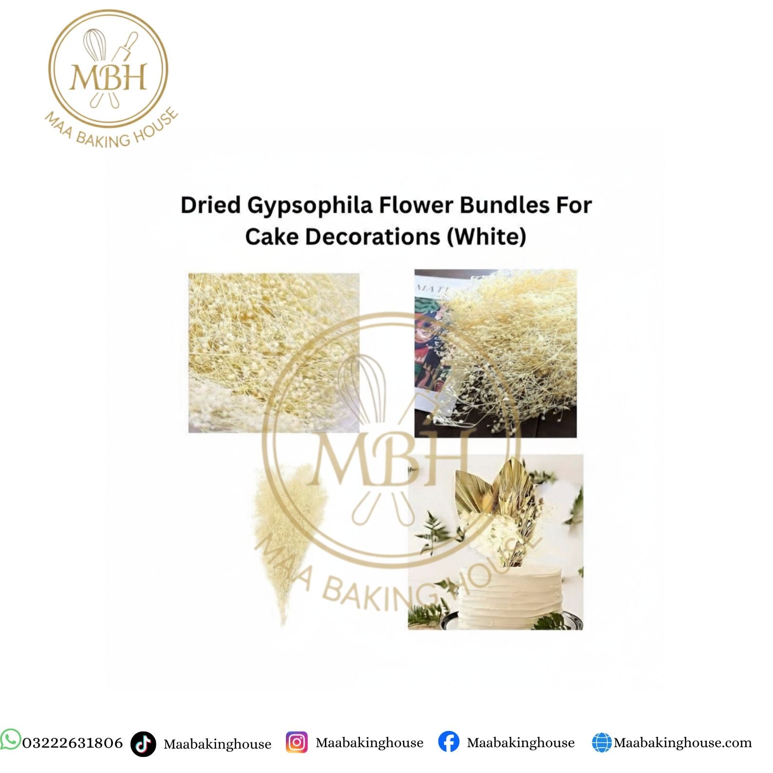 Dried Gypsophila Flower Bundles For Cake Decorations (White)