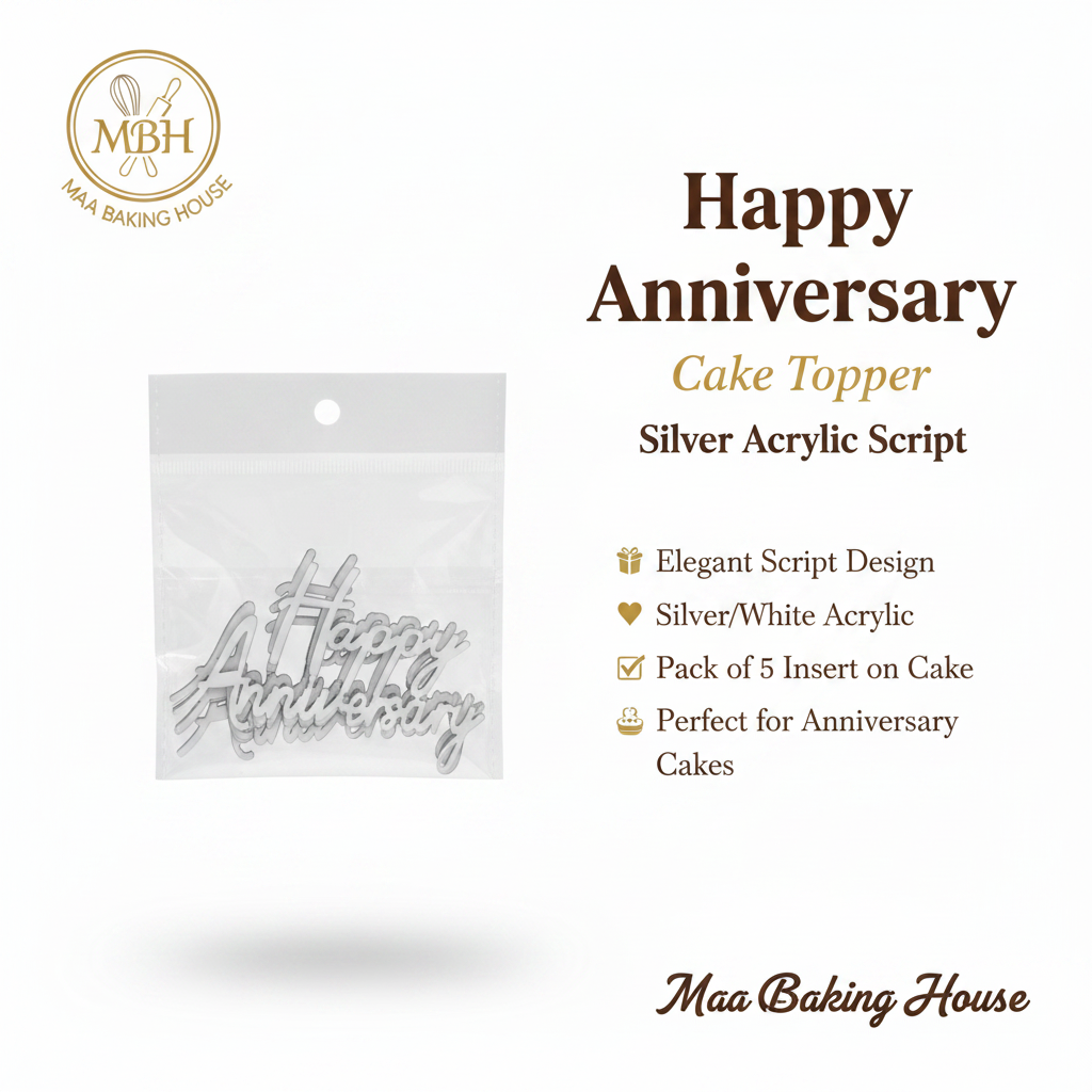 Happy Anniversary Cake Topper - Silver Acrylic Script