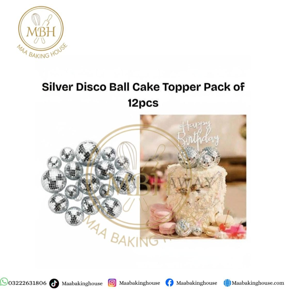 Silver Disco Ball Cake Topper Pack Of 12pcs