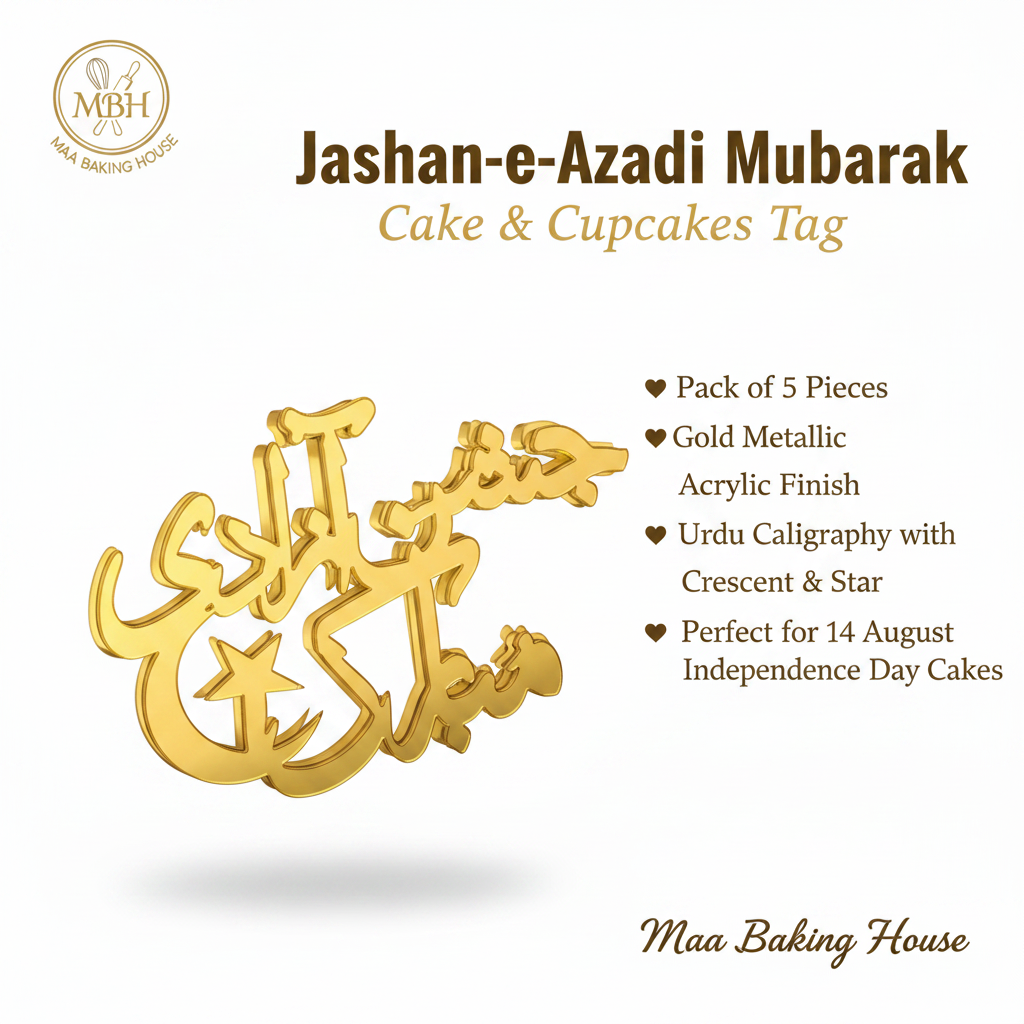 Jashan-e-Azadi Mubarak Cake & Cupcakes Tag – Gold Acrylic