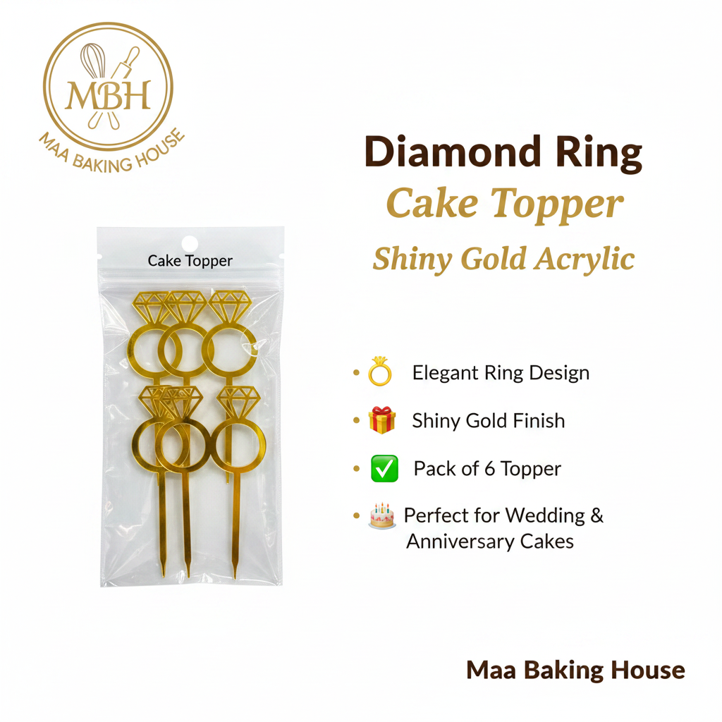 Diamond Ring Cake Topper – Shiny Gold Acrylic in
