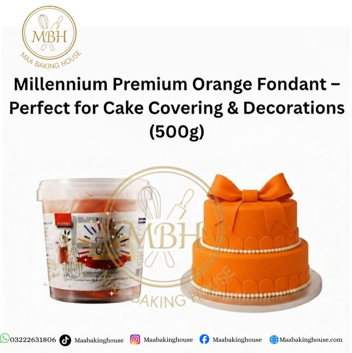 Millennium Premium Orange Fondant - Perfect for Cake Covering & Decorations (500g)