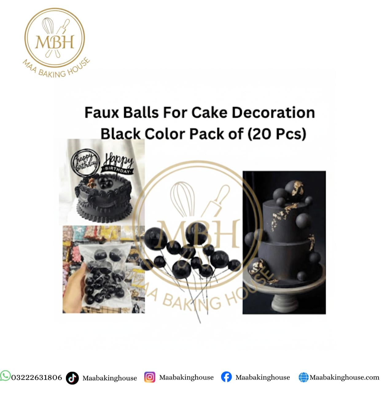 Faux Balls For Cake Decoration - Black Color Pack (20 Pcs)