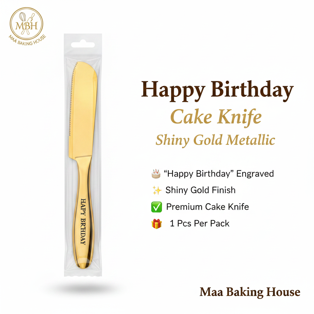 Happy Birthday Cake Knife - Shiny Gold Metallic