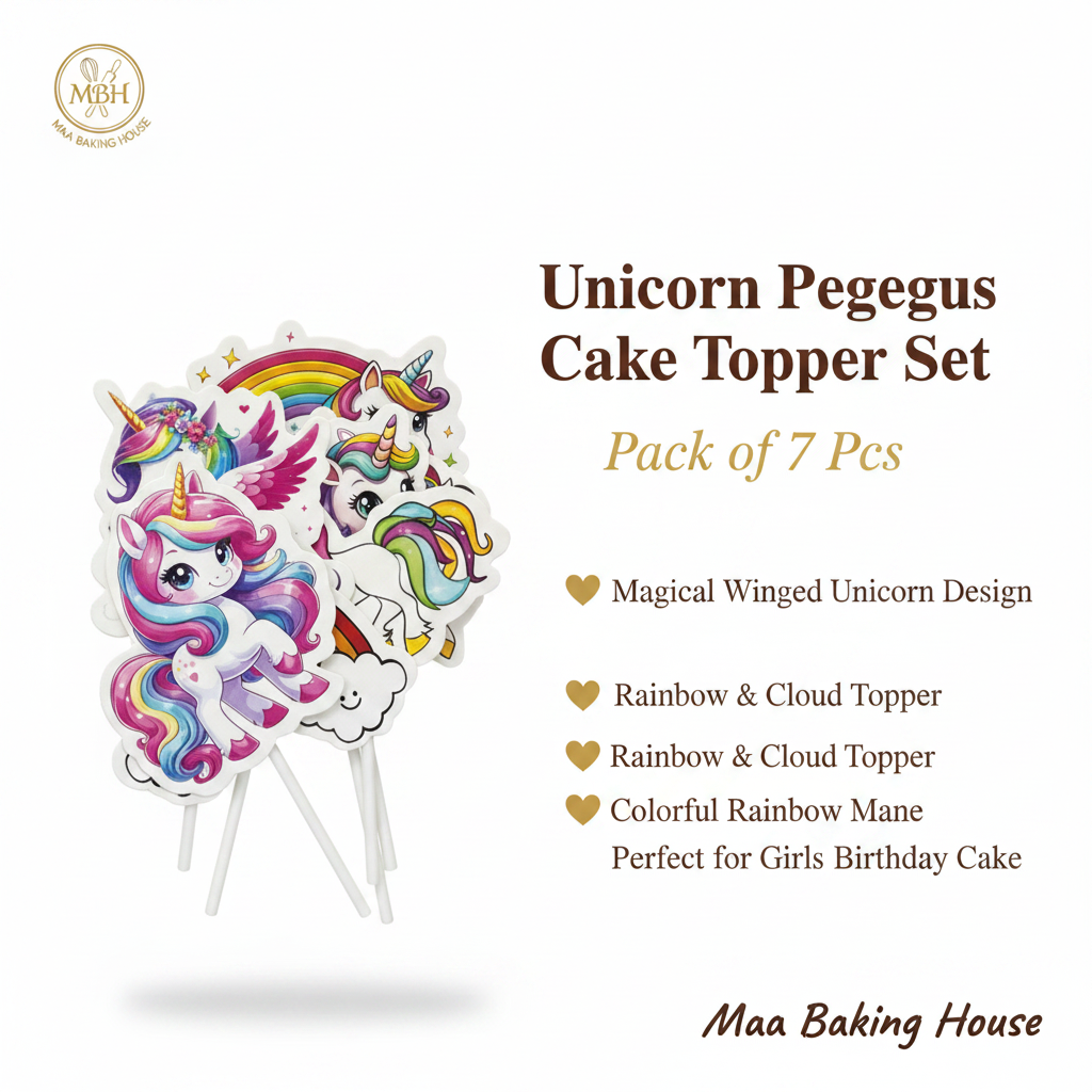 Unicorn Pegasus Cake Topper Set – Pack of 7 Pcs
