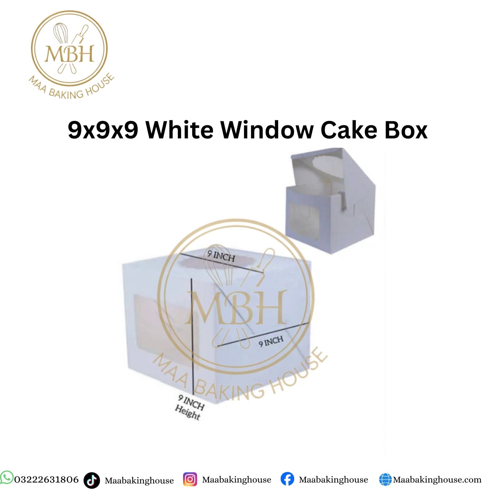 9x9x9 White Window Cake Box