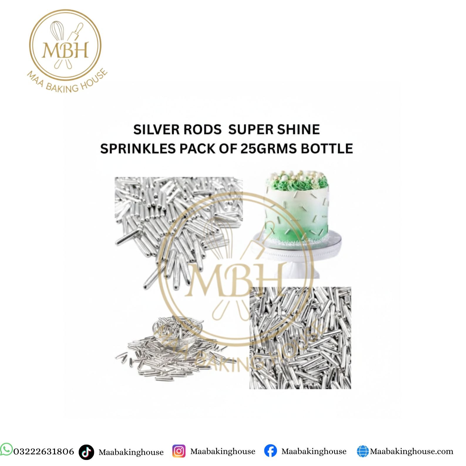 Silver Rods Super Shine Sprinkles Pack of 25gms Bottle