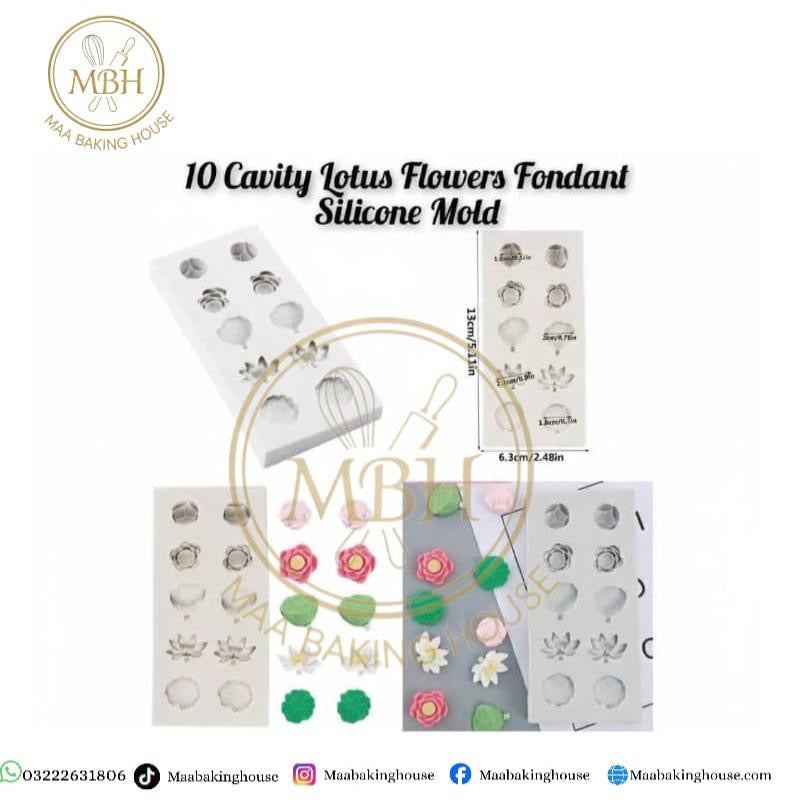 10 Cavity Lotus Flowers Fondant Silicone Mold