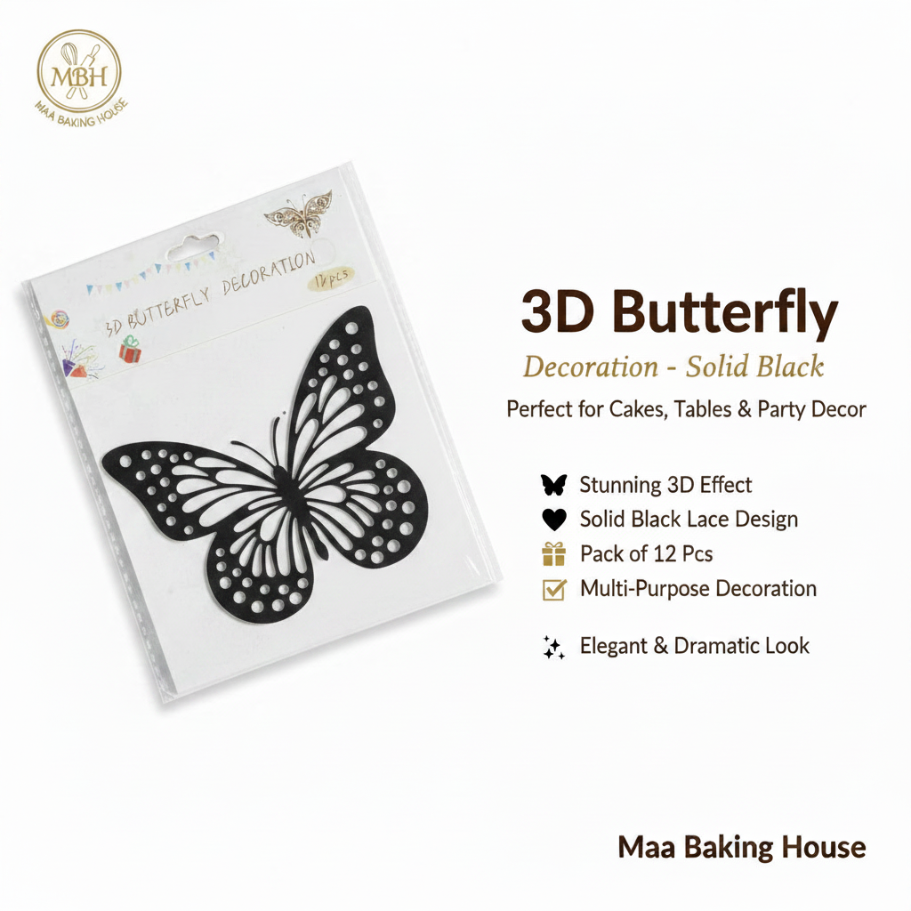 3D Butterfly Decoration - Solid Black Lace Design Pack of 12