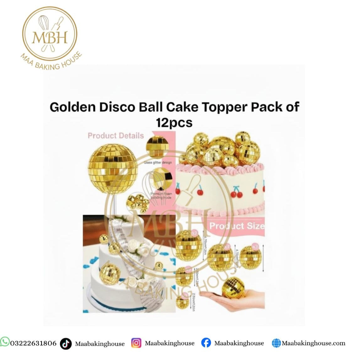 Golden Disco Ball Cake Topper Pack Of 12pcs