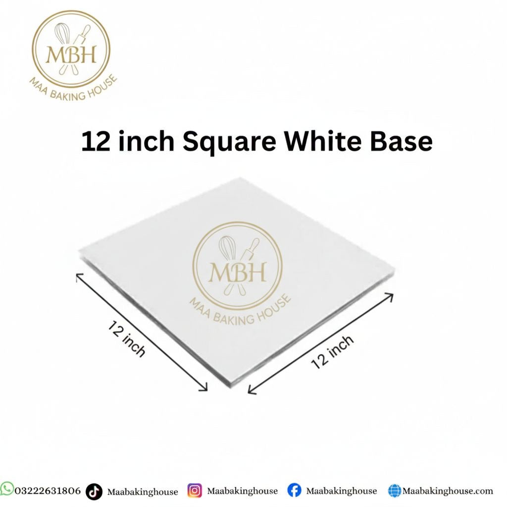 12 Inch Square White Cake Base