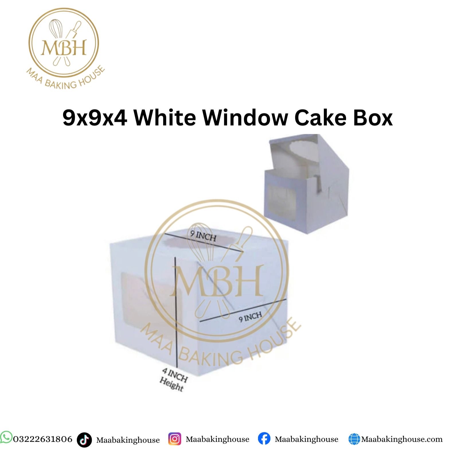 9x9x4 White Window Cake Box