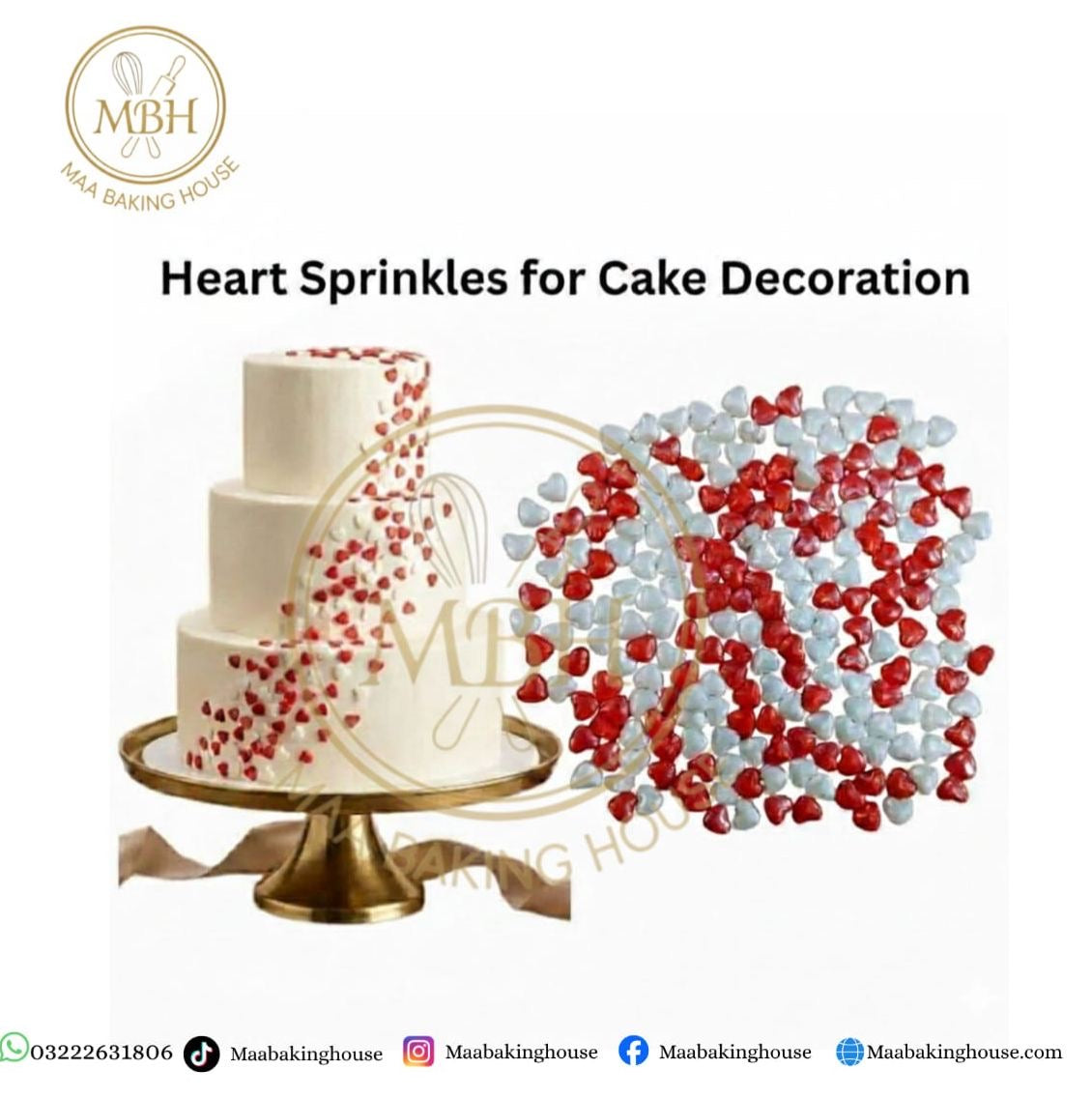 Red & White Heart Sprinkles For Cake Decoration