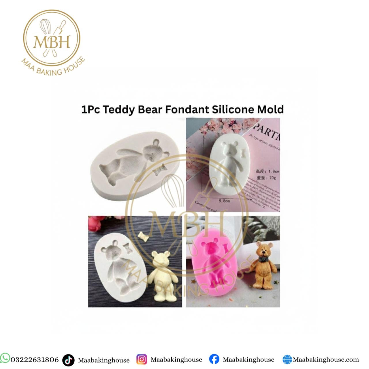1Pc Teddy Bear Fondant Silicone Mold