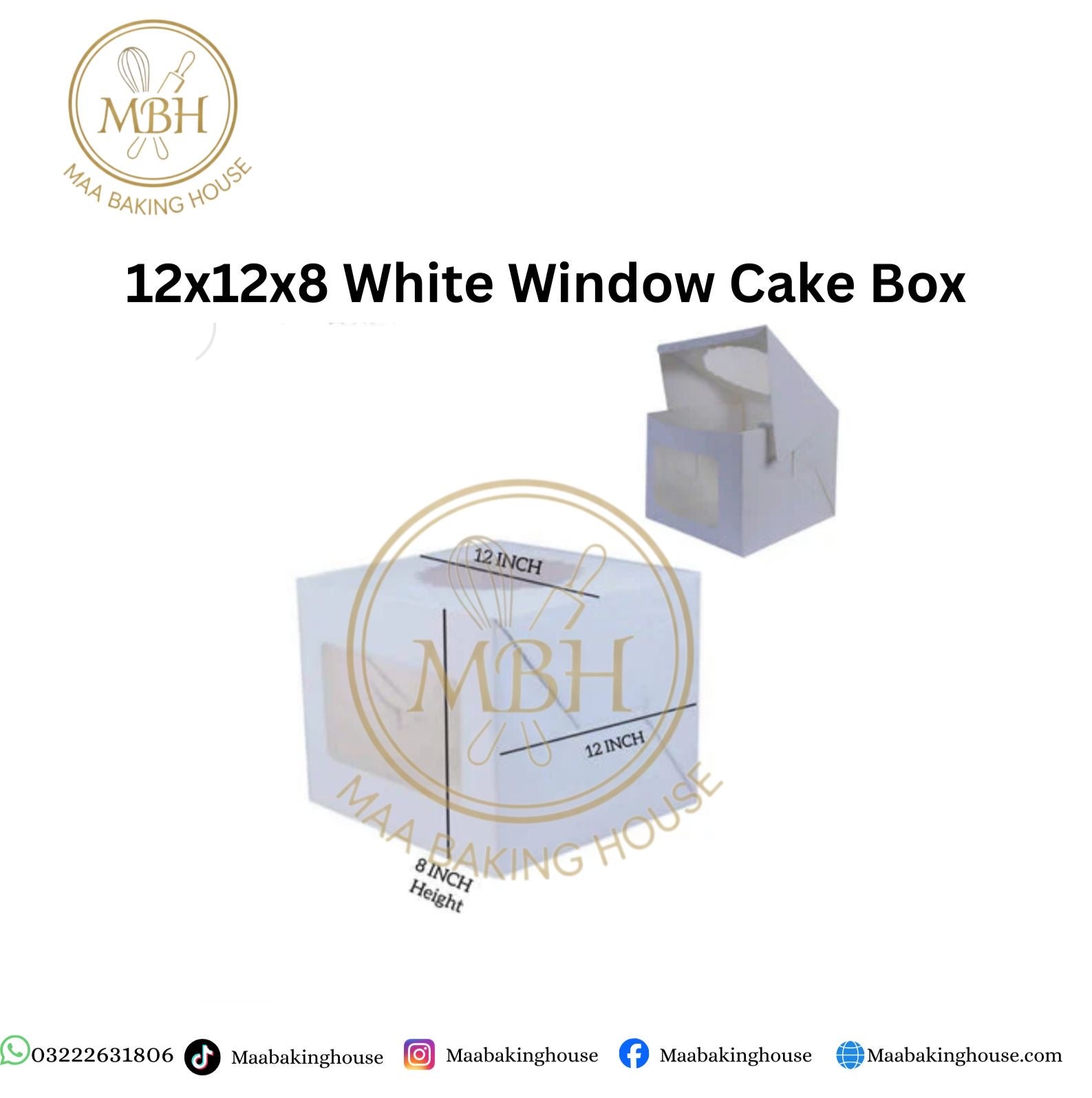 12x12x8 White Window Cake Box