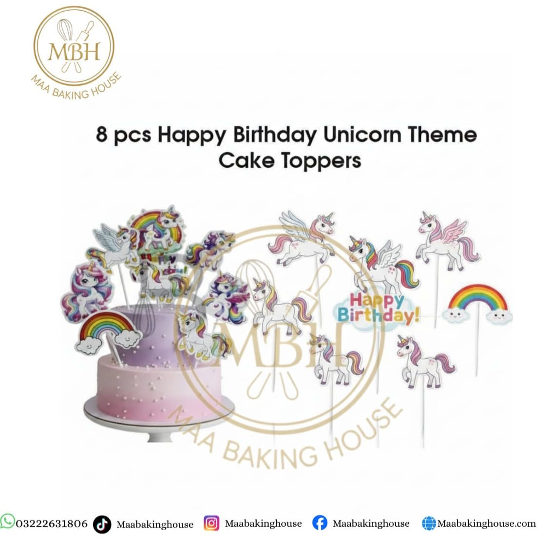 8 Pcs Happy Birthday Unicorn Theme Cake Toppers