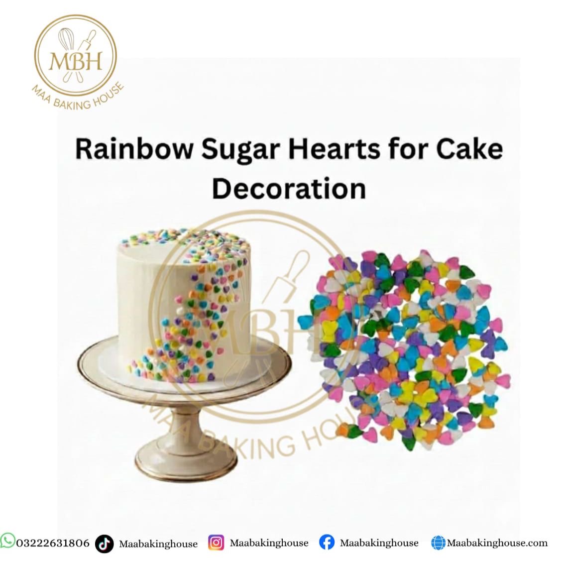 Rainbow Sugar Hearts For Cake Decoration
