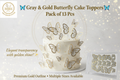 Gray & Gold Transparent Butterfly Cake Toppers – Pack of 13 Pcs