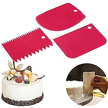 Pink plastic cake scraper set of 3 pieces