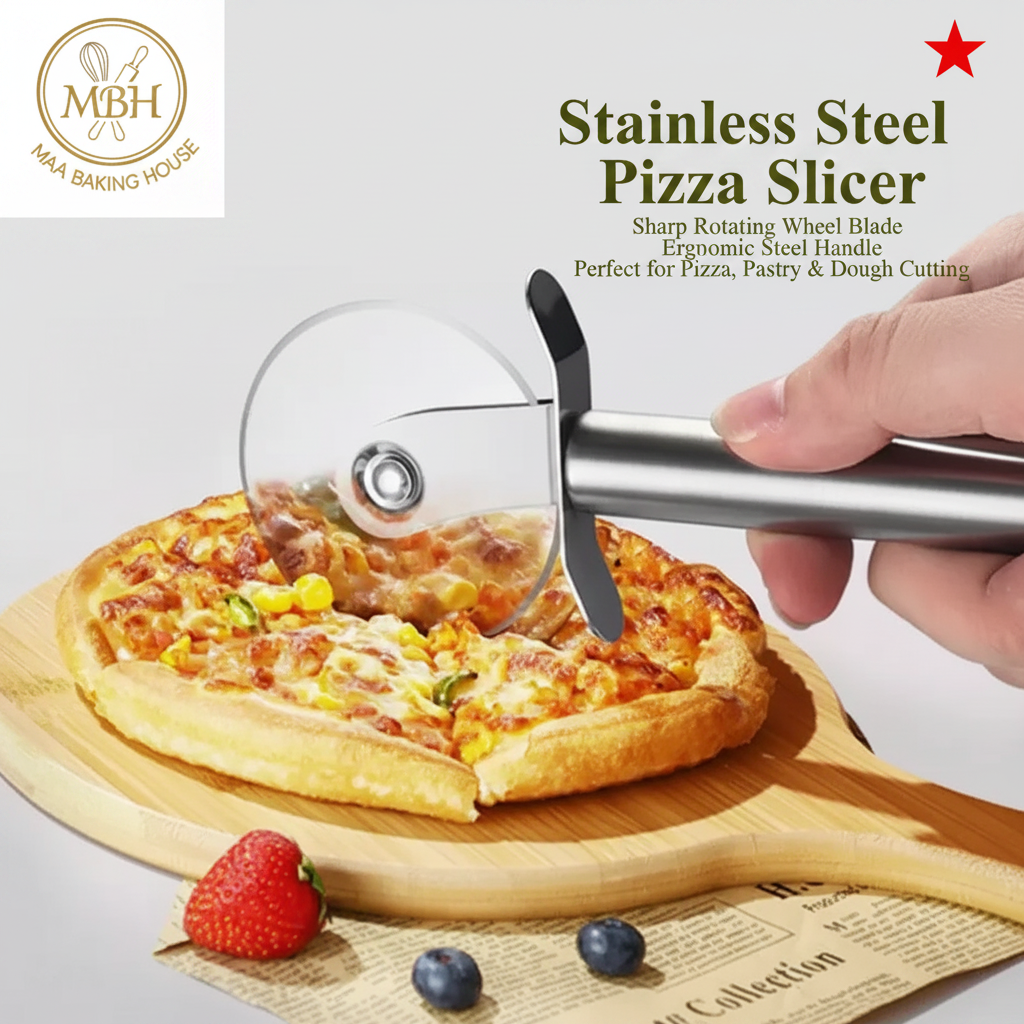 Stainless Steel Pizza Slicer – Sharp Rotating Wheel Cutter