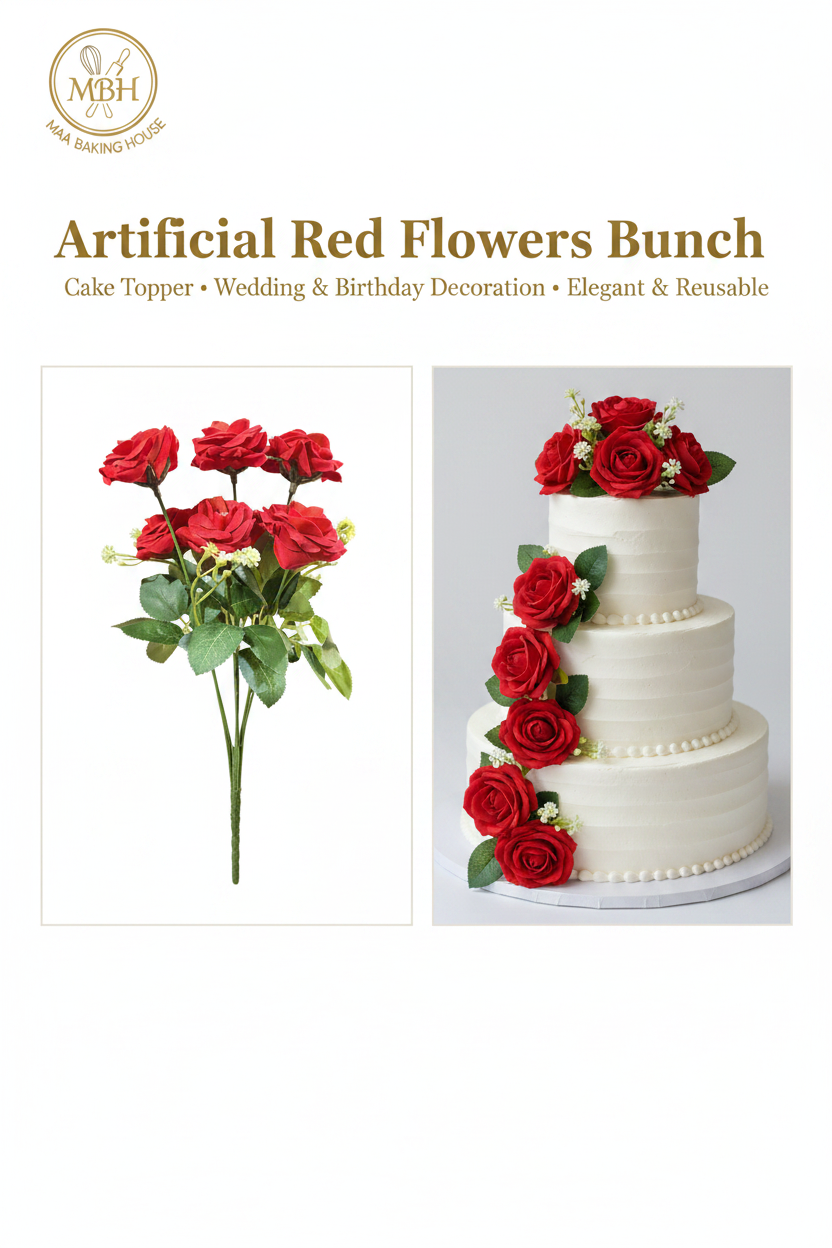 Artificial Red Rose Flowers Bunch – Cake Topper & Wedding Decoration