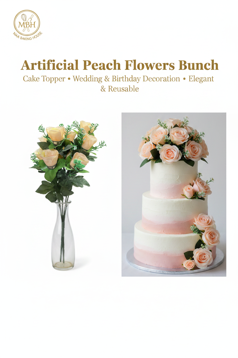 Artificial Peach Rose Flowers Bunch – Cake Topper & Wedding Decoration