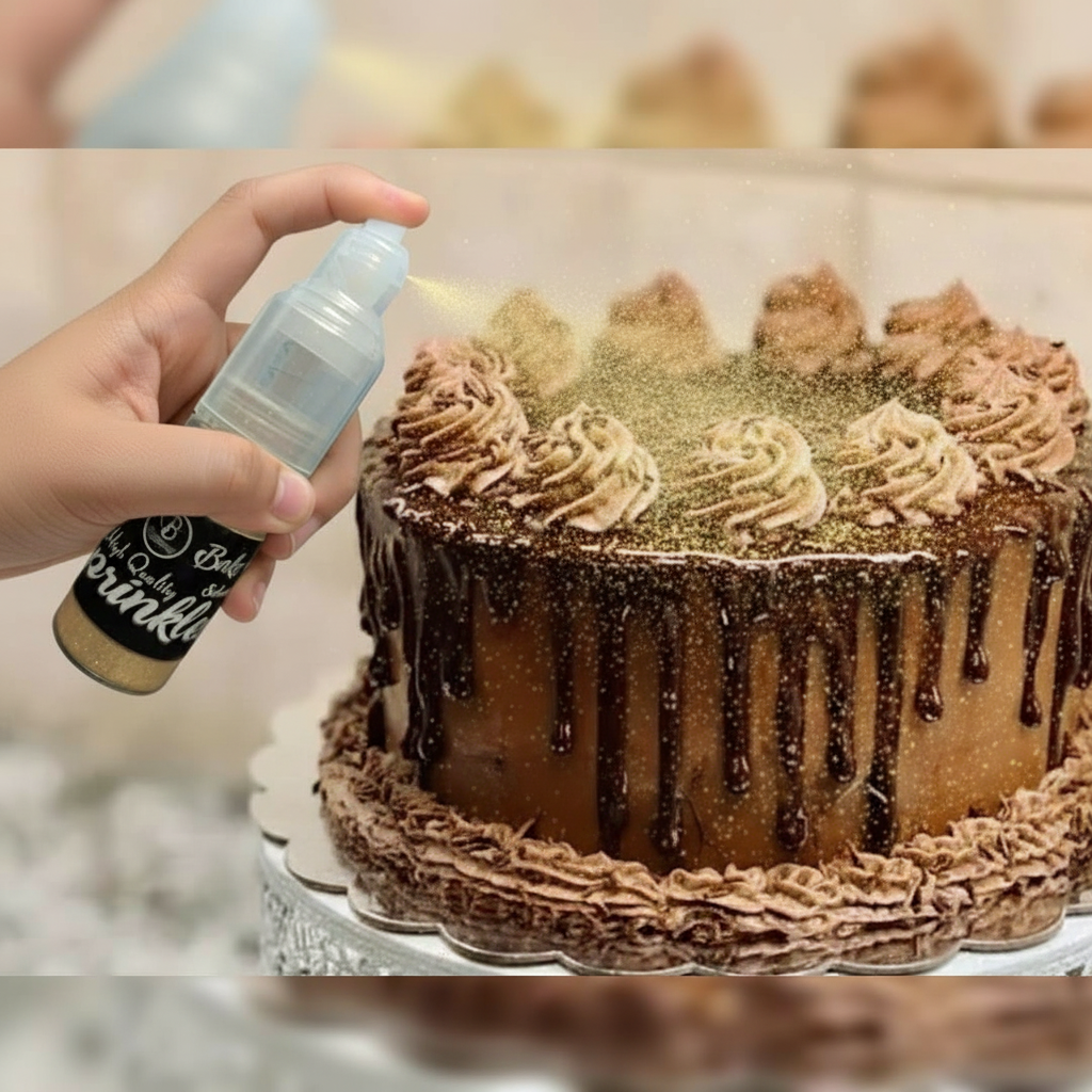 Golden Glitter Spray For Cakes - Rich Shine & Luxurious Finish