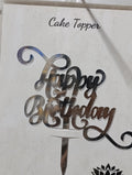 Happy birthday silver acrylic cake topper design 4