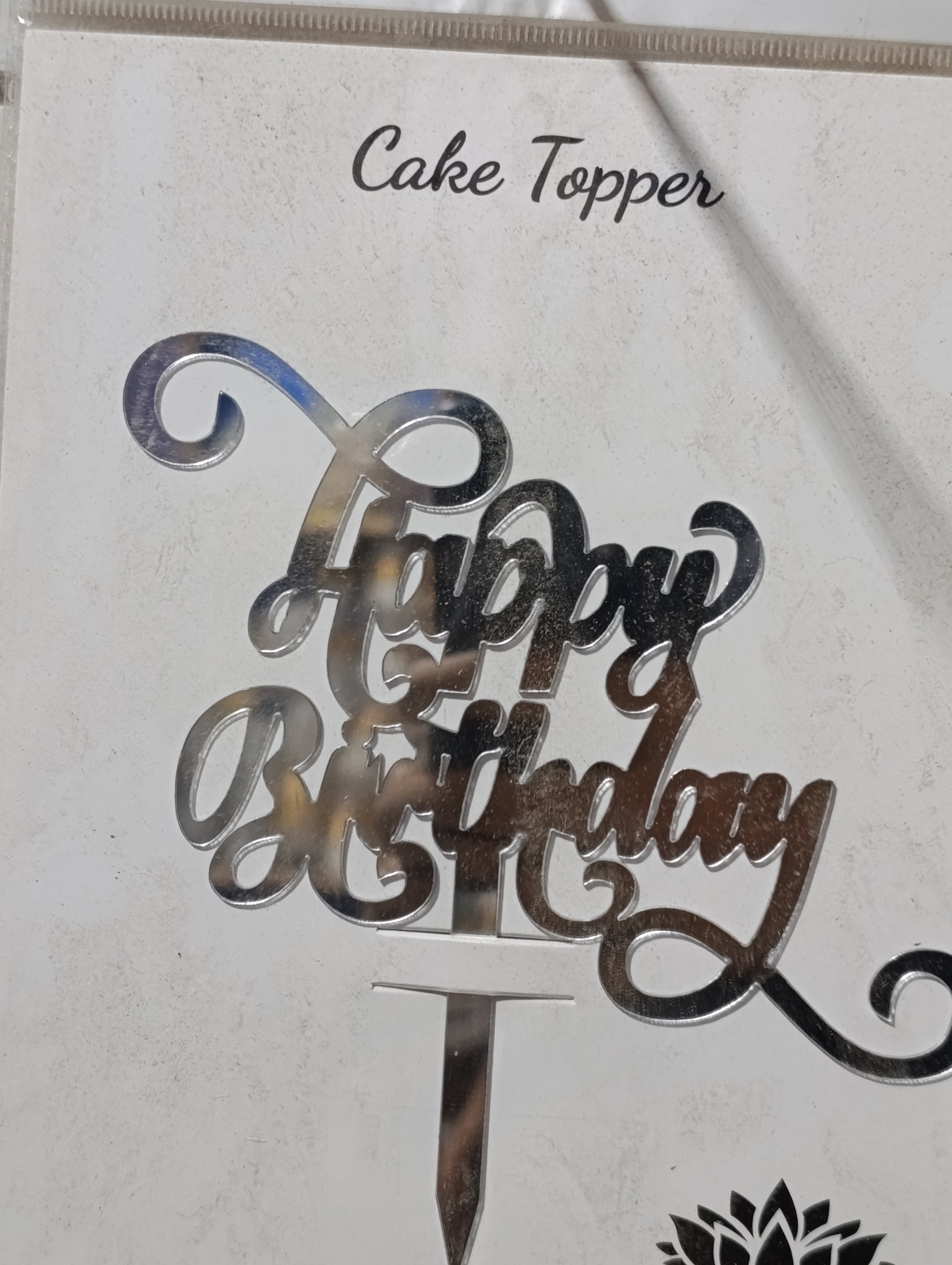 Happy birthday silver acrylic cake topper design 4