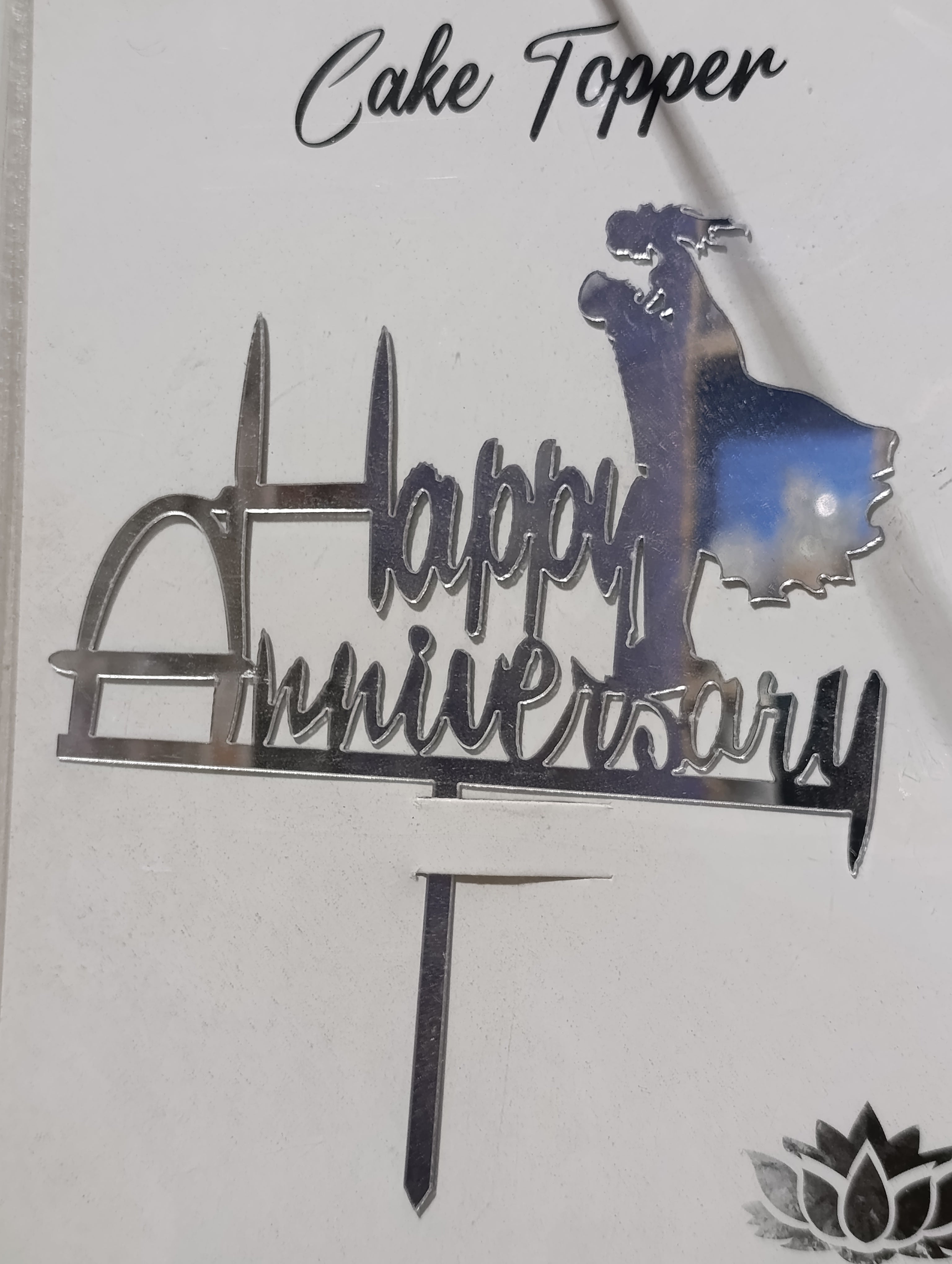 Happy anniversary silver acrylic cake topper