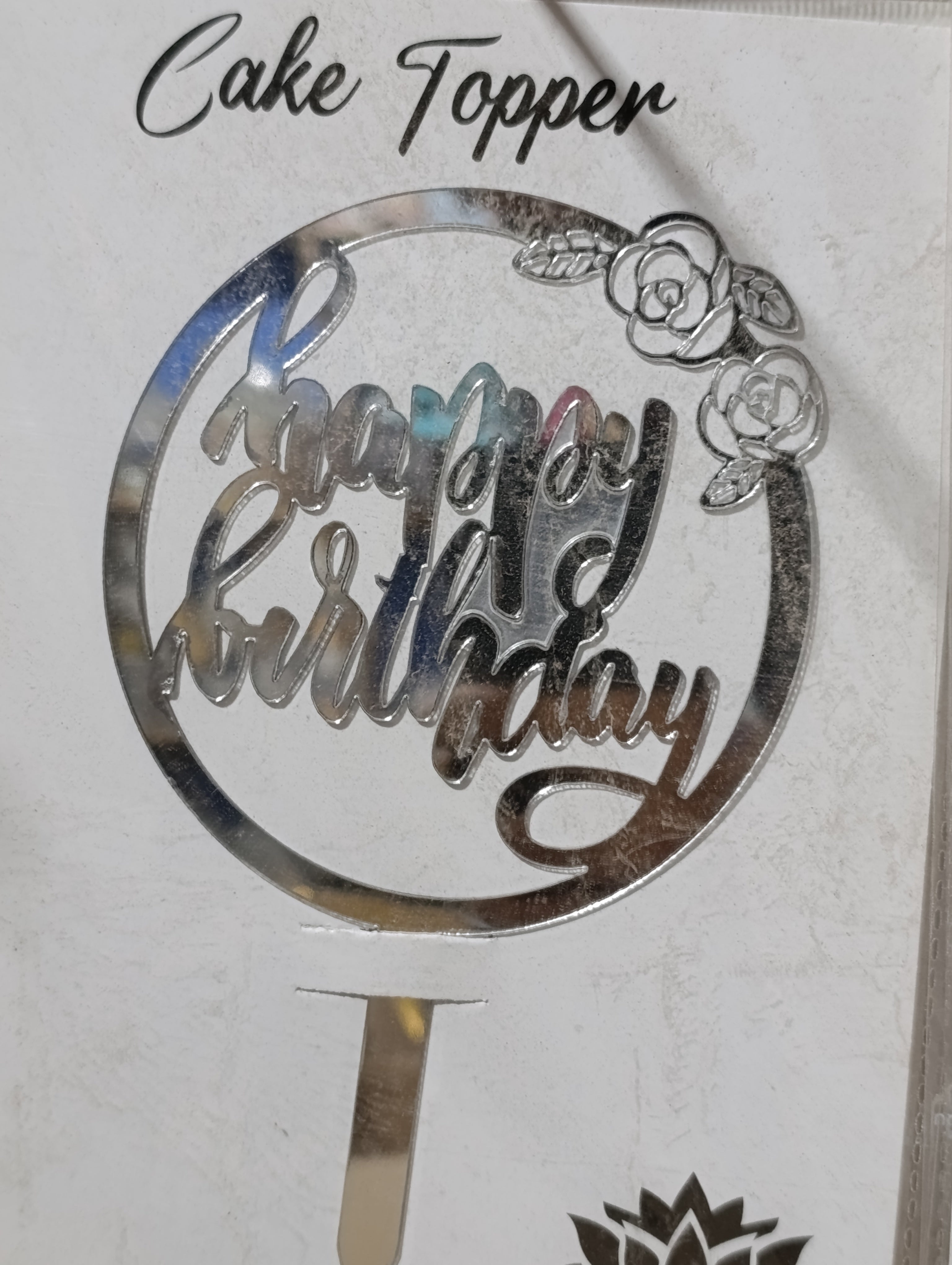 Happy birthday silver acrylic cake topper
