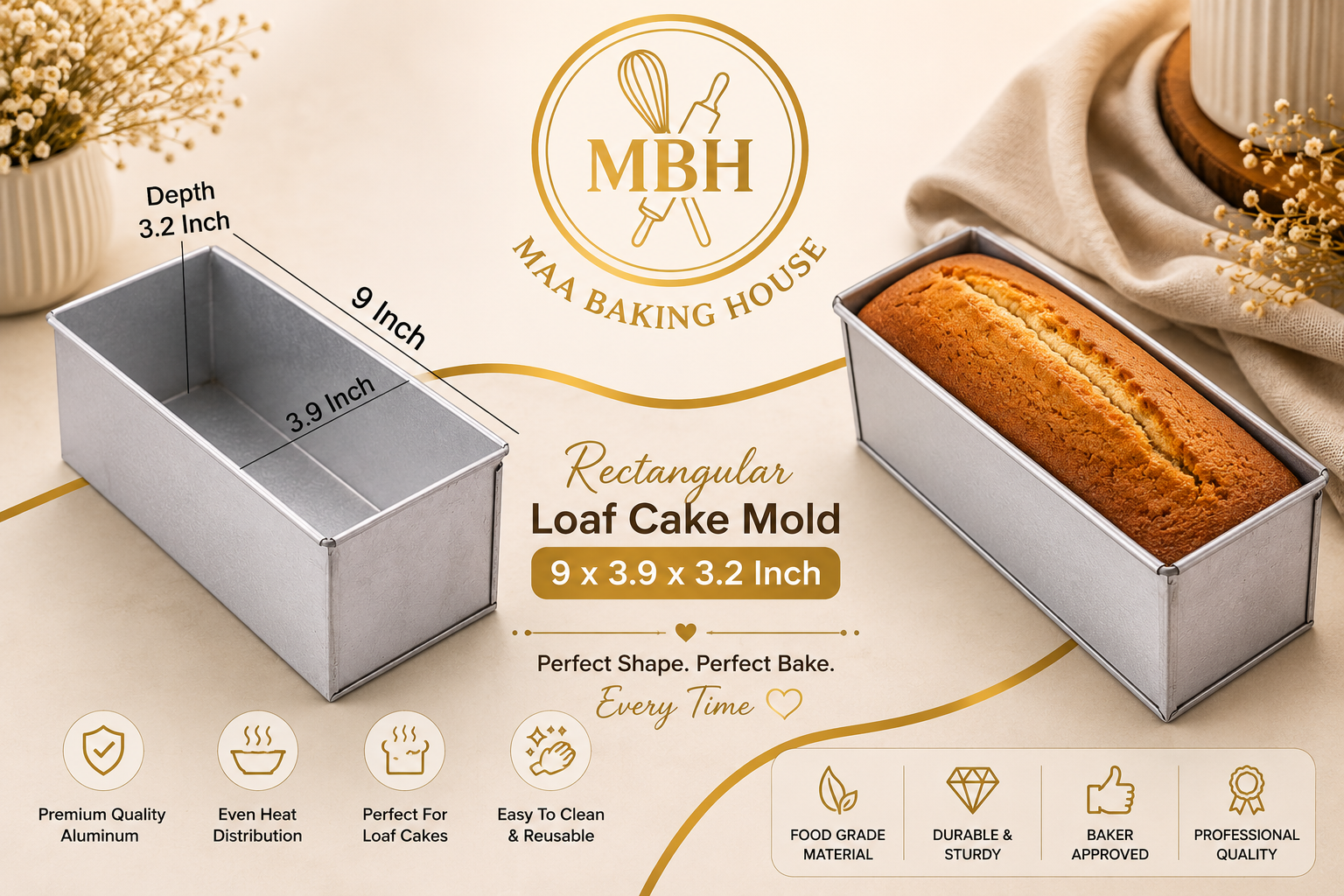 9 Inch Rectangular Loaf Cake Mold