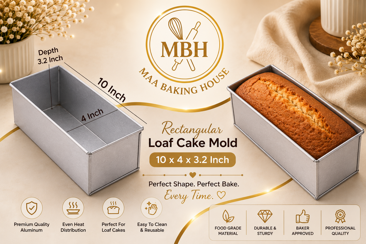 10 Inch Rectangular Loaf Cake Mold